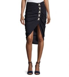 Veronica Beard Marlow Striped Lace-Up Ruched Skirt at Neiman Marcus